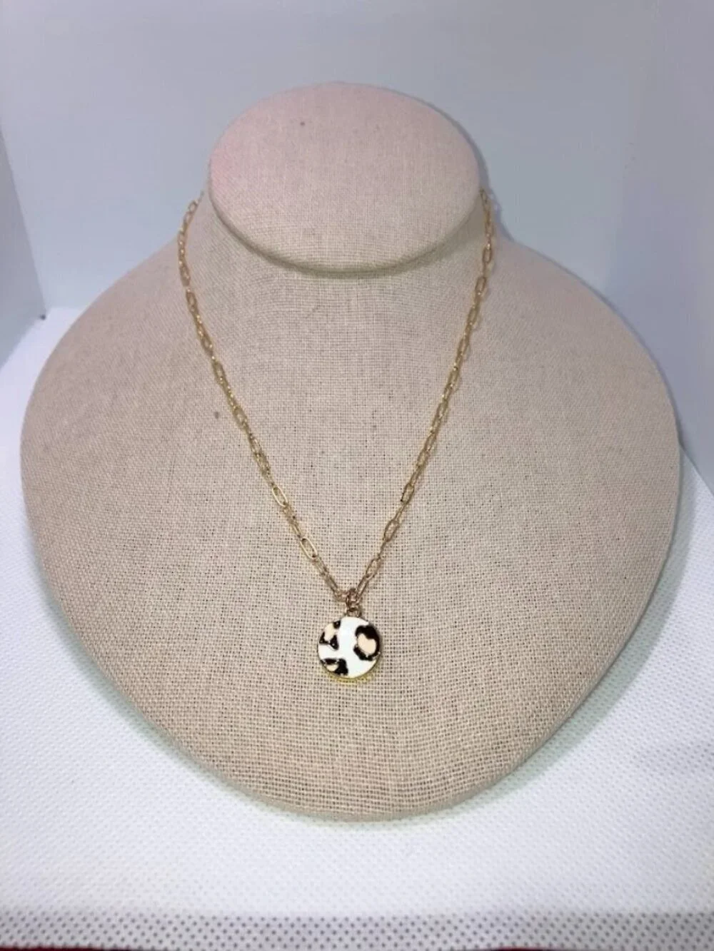 Plunder Design Leopard Print Pendant On Gold Toned Paper Clip Link Chain Gift